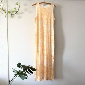 & Other Stories Women's Yellow and White Printed Mesh Marbled Sleeveless Dress